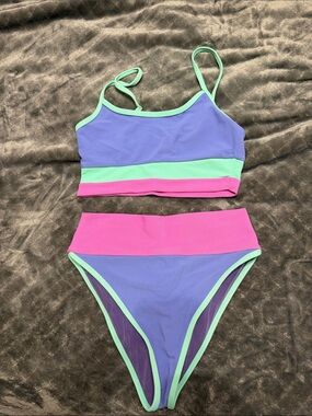 Beach Riot Purple, Pink & Mint Colorblock High-Waist Bikini